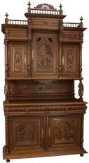 Antique Buffet Brittany Sideboard Carved Figures Pastoral Folk Scenes Rustic Oak