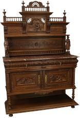 Antique Server Sideboard Brittany Carved Figures Pastoral Folk Oak Marble
