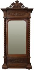 Antique Armoire Wardrobe French Hunting Renaissance Oak Beveled Mirror Shelves