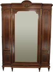 Antique Armoire French Louis XVI Style, Mahogany, 3-Door, Mirror, Ormolu