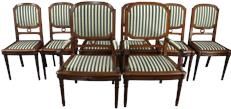 Antique Dining Chairs Louis XVI French Set 8 Mahogany Satinwood Banding Blue