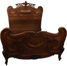 Antique Bed Louis XV Rococo Opulent Carved Pierced Walnut Wood Very Pretty