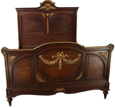 Antique Bed Louis XVI French Mahogany Luxurious Ormolu Accents Brass