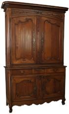 Antique French Country Cabinet, Oak, Inlaid Flowers, 1790, 4-Doors, 2-Drawer