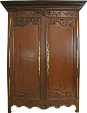Armoire Antique French Country Farmhouse 1800 Large Solid Oak Floral Roses Brass