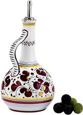 Olive Oil Bottle Deruta Majolica Orvieto Rooster Red Ceramic Handmade