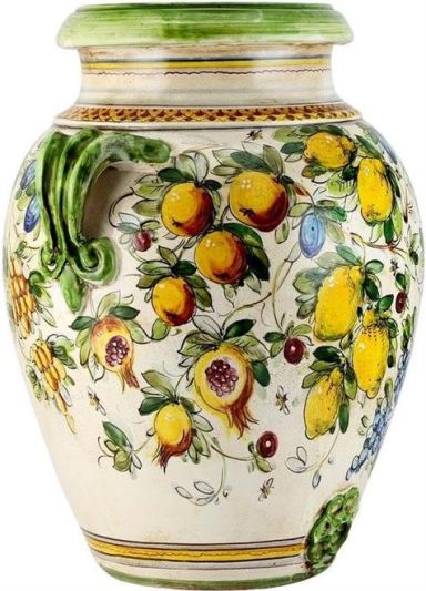 Urn Vase TOSCANA Majolica Frutta Fondo Miele Large Ceramic Hand-Painted