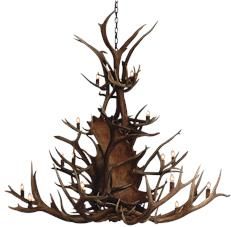 Chandelier PAUL BUNYAN Large 24-Light Chocolate Brown Genuine Antler Concealed