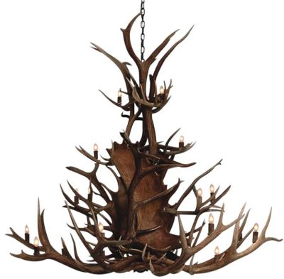 Chandelier PAUL BUNYAN Large 24-Light Chocolate Brown Genuine Antler Concealed