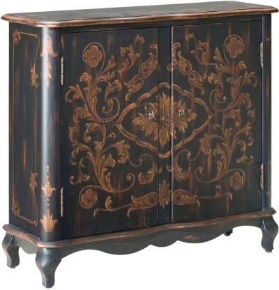 Accent Cabinet Distressed European Black Antique Brass Hardware Poplar