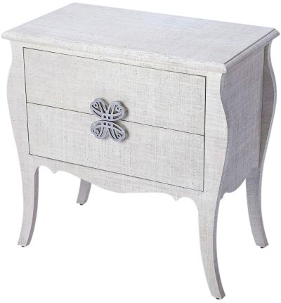 Accent Chest of Drawers Silver Distressed White Aluminum Raffia 2 -Drawe