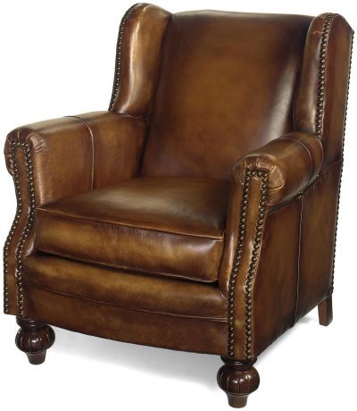 Accent Library Chair Traditional Brown Leather Hand Made in USA, Nailhead