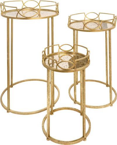 Accent Table GLAM Modern Contemporary Distressed Gold Set 3 Glass Metal