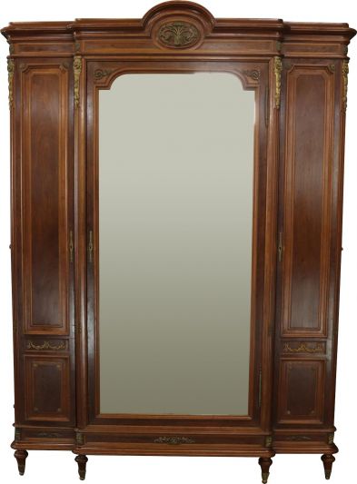 Antique Armoire Wardrobe Louis XVI French Mahogany Mirror Ormolu Large 3-Door