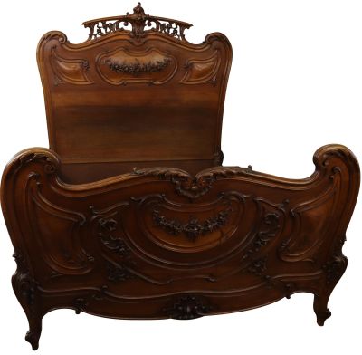 Antique Bed Louis XV Rococo Opulent Carved Pierced Walnut Wood Very Pretty
