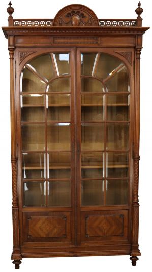 Antique Bookcase Henry II Renaissance Walnut Sunray Beveled Glass Panes