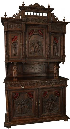 Antique Buffet Brittany French Heavily Carved Chestnut Figures Dancing Music
