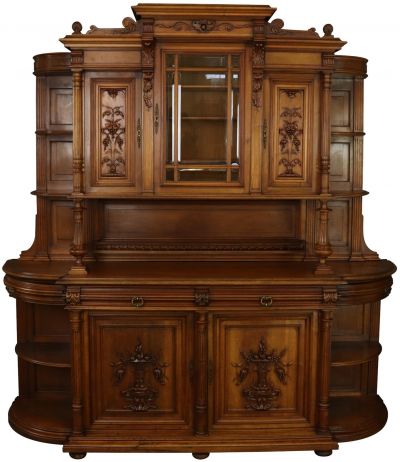 Antique Buffet Sideboard Renaissance Art Nouveau French 1900 Walnut Glass Large