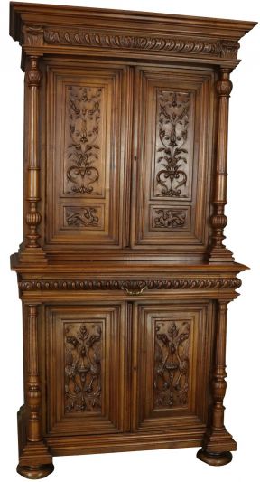 Antique Cabinet French 1890 Renaissance Dragons Mythical Beasts Walnut Wood
