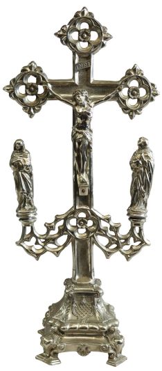 Antique Crucifix Cross Religious Gothic Styling Mary and John Bronze Metal