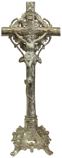 Antique Crucifix Cross Religious Ivy Leaf Metal