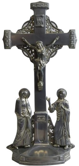 Antique Crucifix Cross Religious Mary and John Art Deco Styling Ebony Black