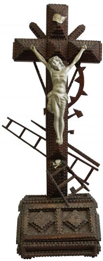 Antique Crucifix Cross Religious Tramp Art Skull and Crossbones Torture