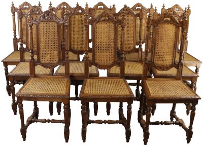 Antique Dining Chairs Chair Hunting Renaissance Set 12 Oak Cane Rattan