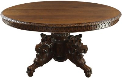 Antique Dining Table Hunting French Renaissance Carved Dragon Legs Pedestal