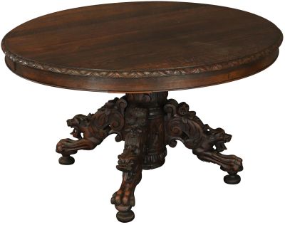 Antique Dining Table Hunting Renaissance Dragons Griffin Winged Dragon Oak