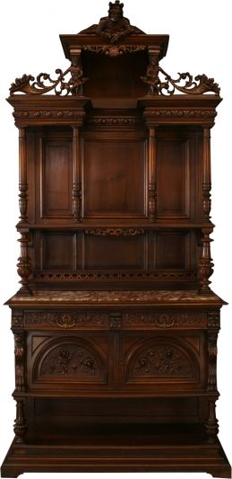 Antique French Buffet Renaissance Style, Superb Carved Walnut, Jester Figures
