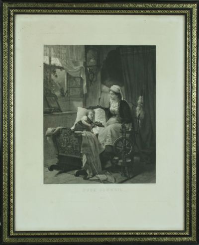 Antique German Print of Sleeping Child/Nursemaid, Doux Sommeil or Sweet Slumber