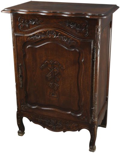 Antique Nightstand French Provencial Country Oak Floral Carvings 1920