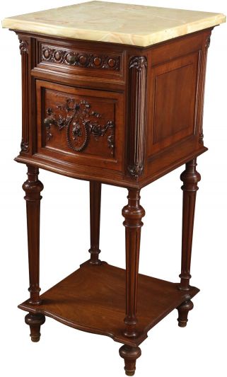 Antique Nightstand Louis XVI French Mahogany Marble Top 1920