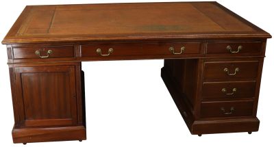 Antique Partners Desk Georgian English Mahogany Brown Leather Surface