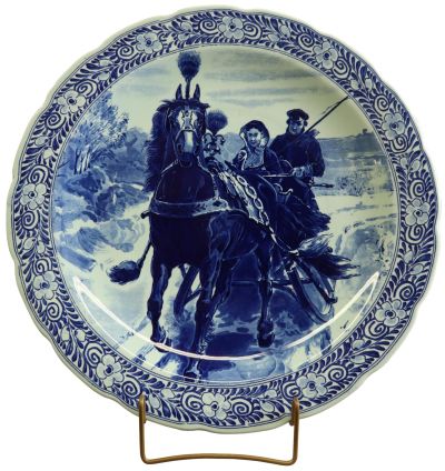 Antique Plate Petrus Regout Blue Delft Carriage Large White Ceramic