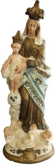 Antique Sculpture Religious Madonna Our Lady of Victory Sky Blue Cream