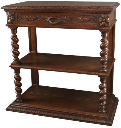 Antique Server Sideboard Hunting Lift Top Small Oak White Marble Renaissance