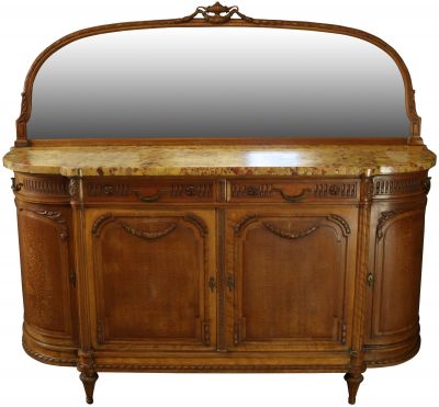 Antique Server Sideboard Mercier Signed Louis XVI Mirror Beech Marble French