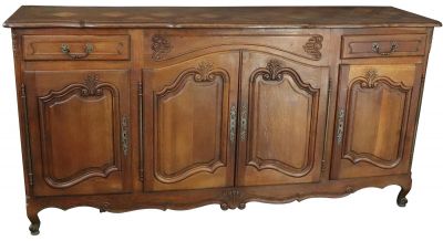 Antique Sideboard French Louis XV Rococo 1900 Oak 4-Doors 2-Drawer