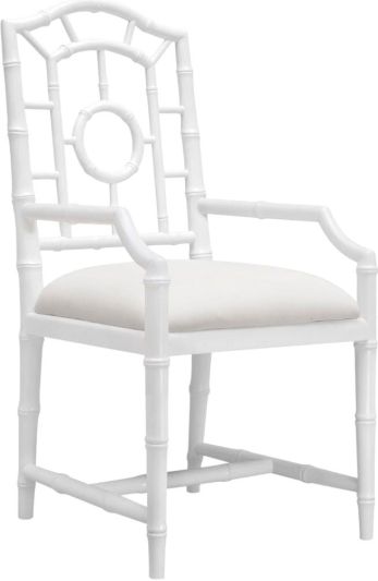 Arm Chair BUNGALOW 5 CHLOE White Lacquer Natural Linen Mahogany Cushion