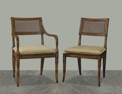 Arm Chair Port Eliot Regency Mahogany Caned Back, Silver Gold Gild, Turned Legs