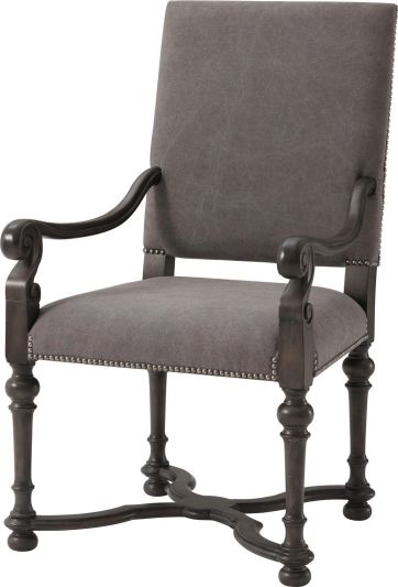 Arm Chair THEODORE ALEXANDER NODA 17th C European X-Stretcher Scroll Arms
