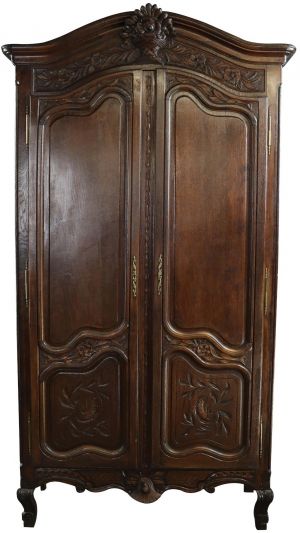 Armoire Antique Wardrobe French Provincial Carved Flowers Oak Wood