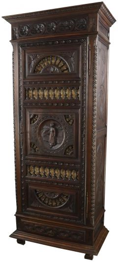 Armoire Brittany Antique Wardrobe Country Woman Carved Chestnut Narrow 1-Door