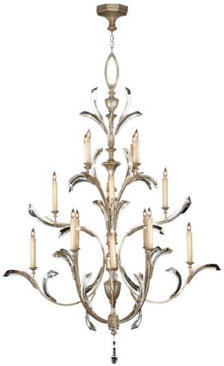 BEVELED ARCS Chandelier 16-Light Muted Silver Leaf Crystal Metal Brass Bronze