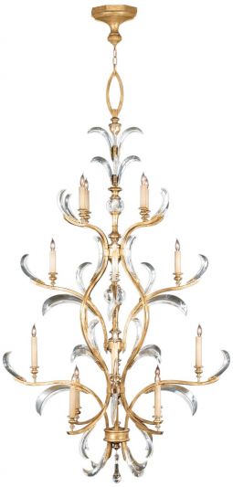 BEVELED ARCS Chandelier Transitional 16-Light Muted Gold Leaf Black Crystal