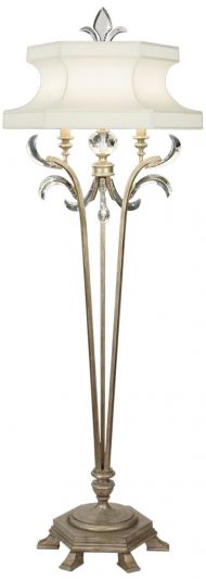 BEVELED ARCS Floor Lamp 1-Light Muted Silver Leaf Silk Shantung Shade Crystal