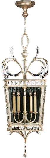 BEVELED ARCS Lantern 5-Light Muted Silver Leaf Crystal Metal Brass Bronze
