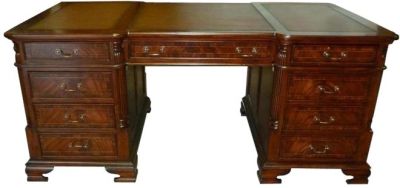 Office Desk, Mahogany and Satinwood Inlay, Leather, 8-Drawers BG-239
